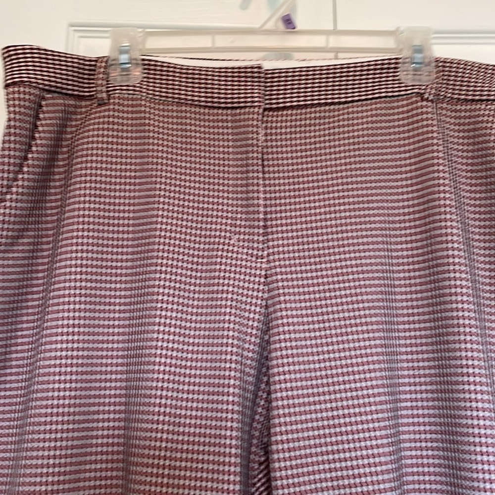 Express 18 Columnist ankle mid rise brown pink houndstooth dress pant flat front